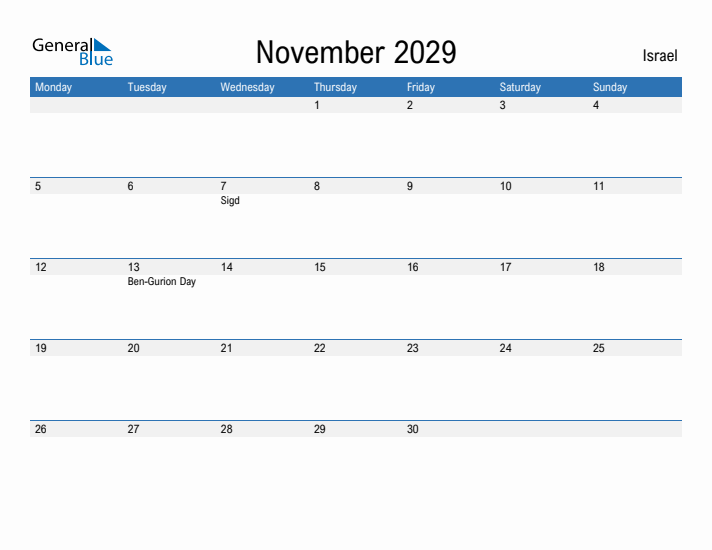 Fillable November 2029 Calendar