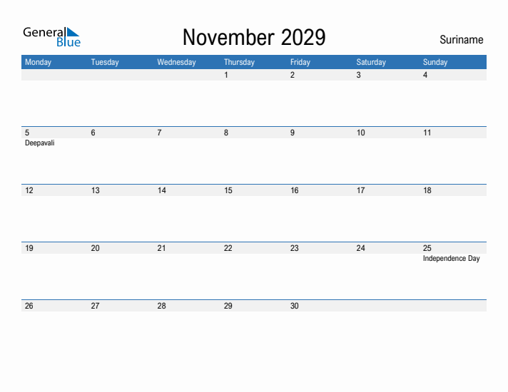 Fillable November 2029 Calendar