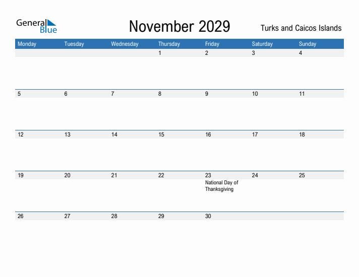 Fillable November 2029 Calendar