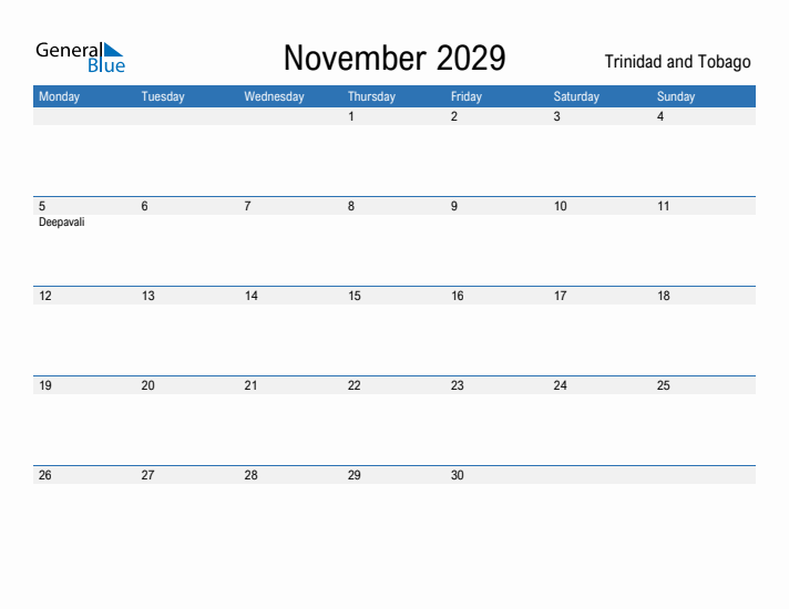Fillable November 2029 Calendar