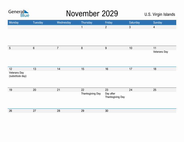 Fillable November 2029 Calendar