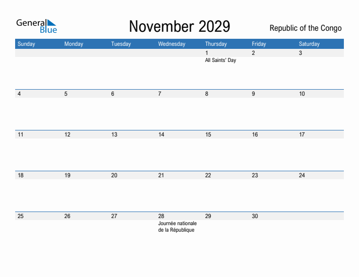 Fillable November 2029 Calendar