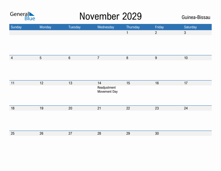 Fillable November 2029 Calendar