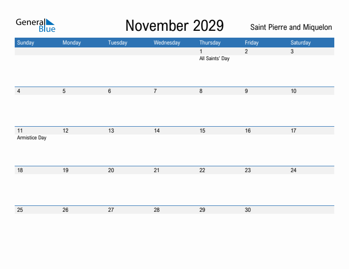 Fillable November 2029 Calendar