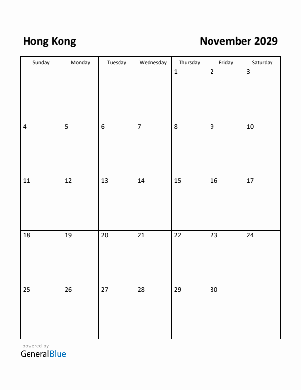 November 2029 Calendar with Hong Kong Holidays