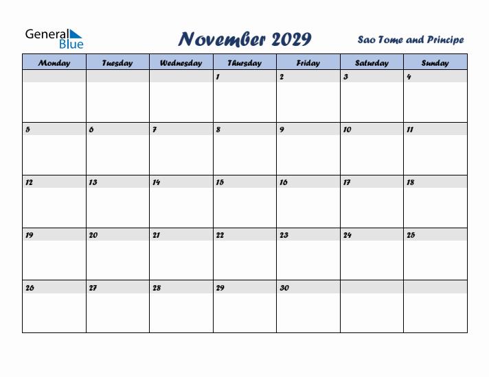 November 2029 Calendar with Holidays in Sao Tome and Principe