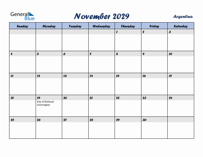 November 2029 Calendar with Holidays in Argentina