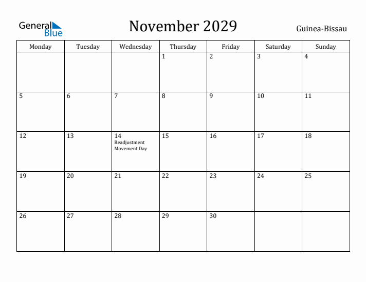 November 2029 Calendar Guinea-Bissau