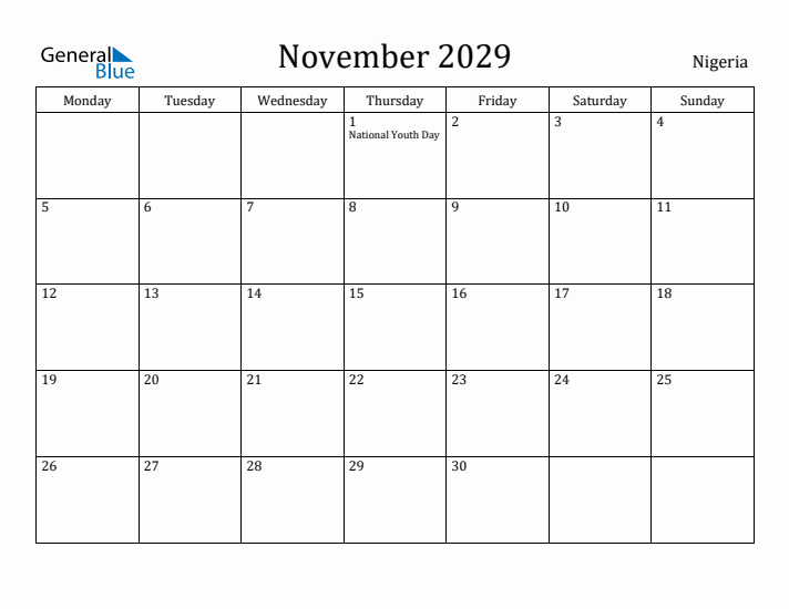 November 2029 Calendar Nigeria
