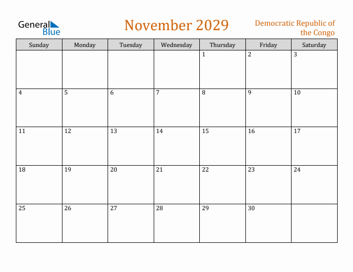 November 2029 Holiday Calendar with Sunday Start