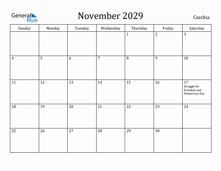 November 2029 Calendar Czechia