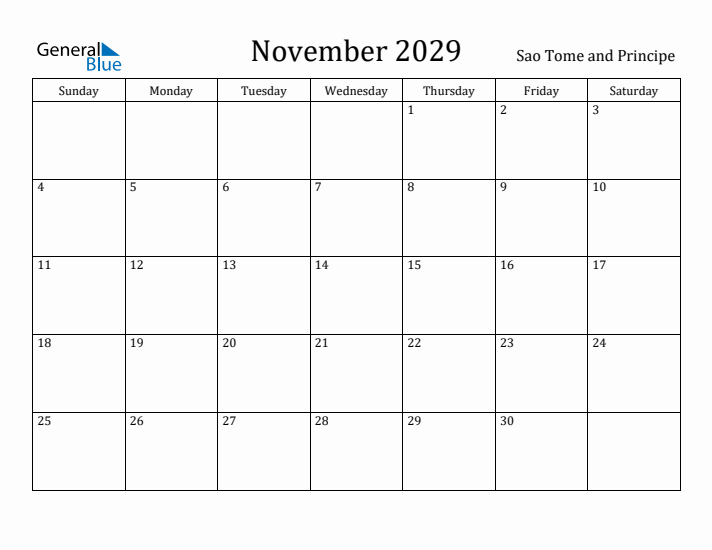 November 2029 Calendar Sao Tome and Principe