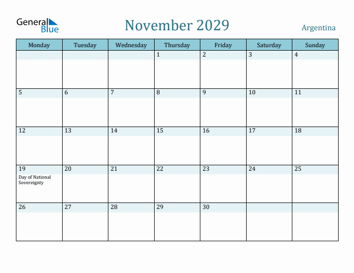 November 2029 Calendar with Holidays