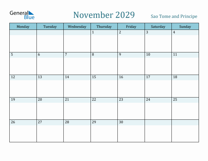 November 2029 Calendar with Holidays