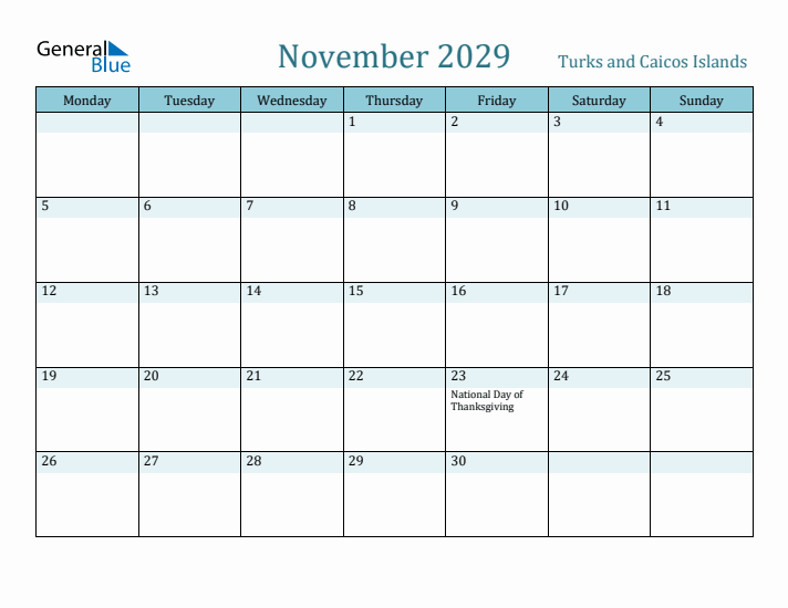 November 2029 Calendar with Holidays