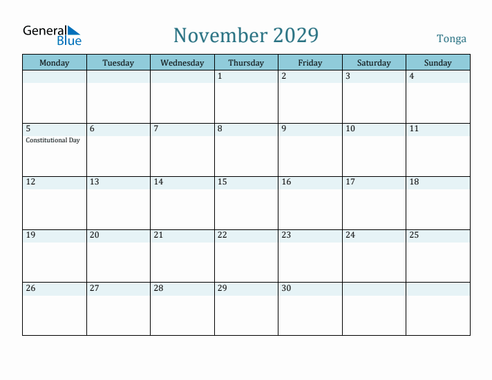November 2029 Calendar with Holidays