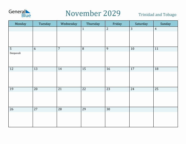 November 2029 Calendar with Holidays