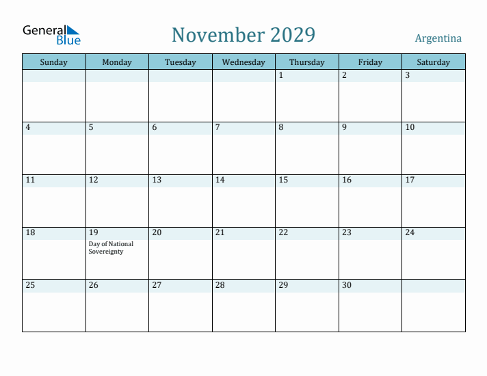 November 2029 Calendar with Holidays