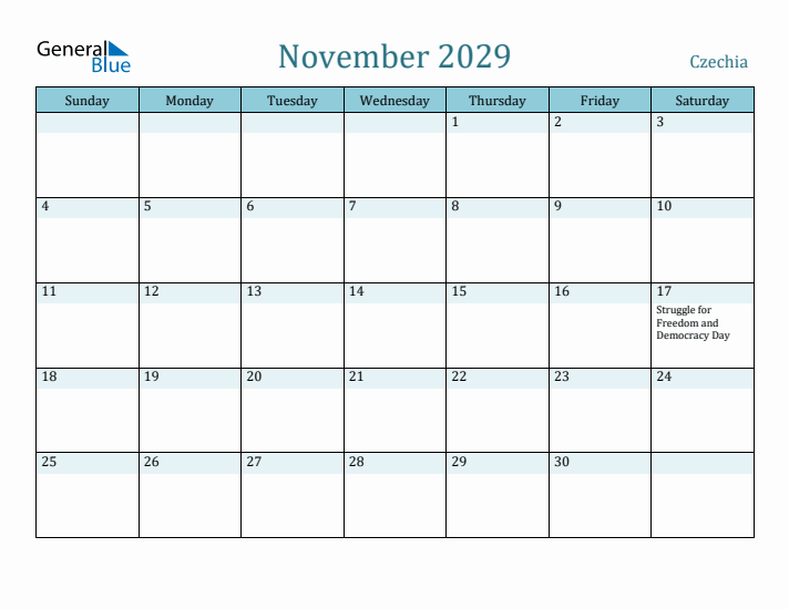 November 2029 Calendar with Holidays