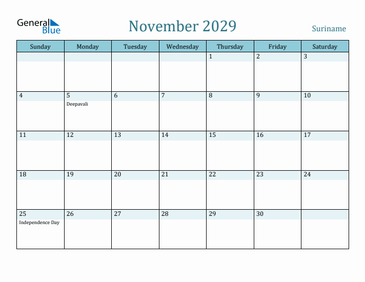 November 2029 Calendar with Holidays