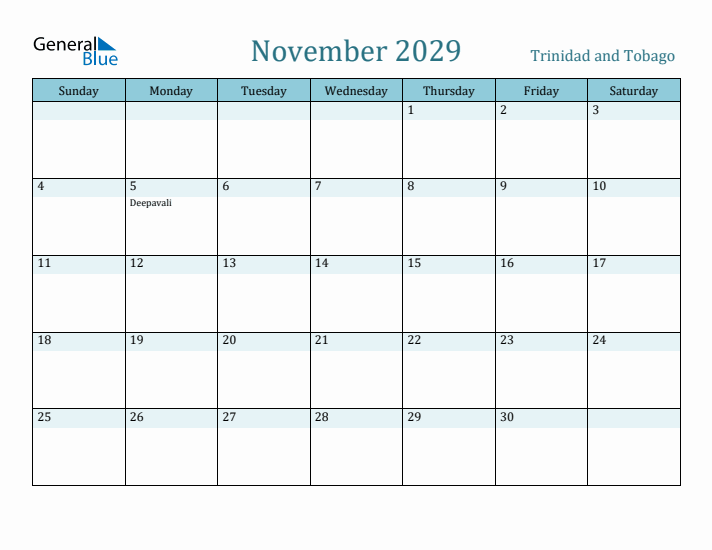 November 2029 Calendar with Holidays