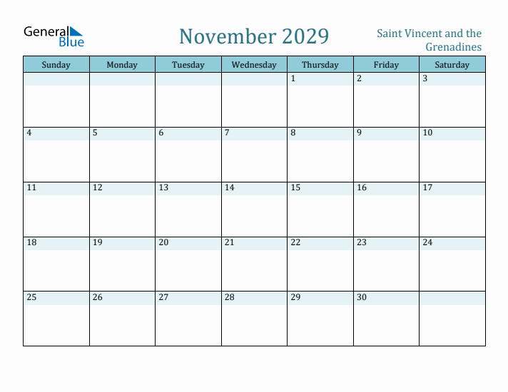 November 2029 Calendar with Holidays