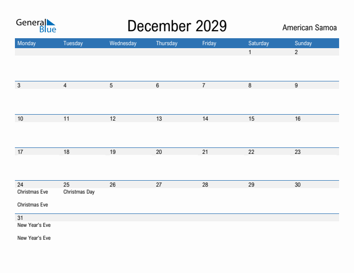 Fillable December 2029 Calendar