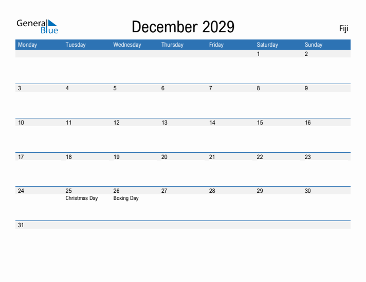 Fillable December 2029 Calendar