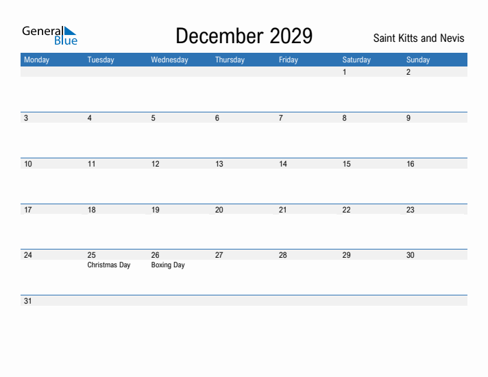 Fillable December 2029 Calendar