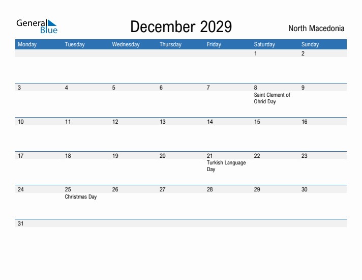 Fillable December 2029 Calendar