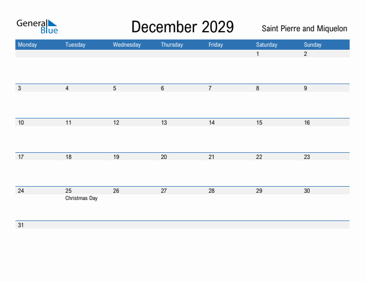 Fillable December 2029 Calendar