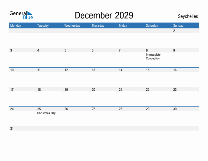 Fillable December 2029 Calendar