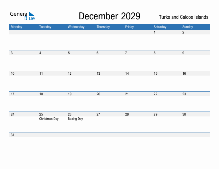 Fillable December 2029 Calendar