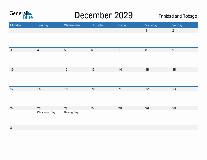 Fillable December 2029 Calendar