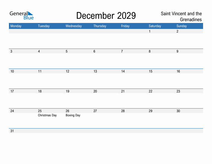 Fillable December 2029 Calendar