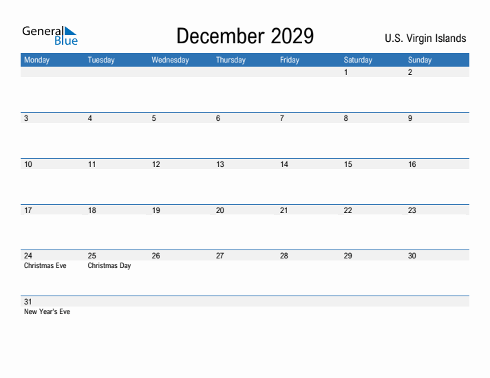Fillable December 2029 Calendar