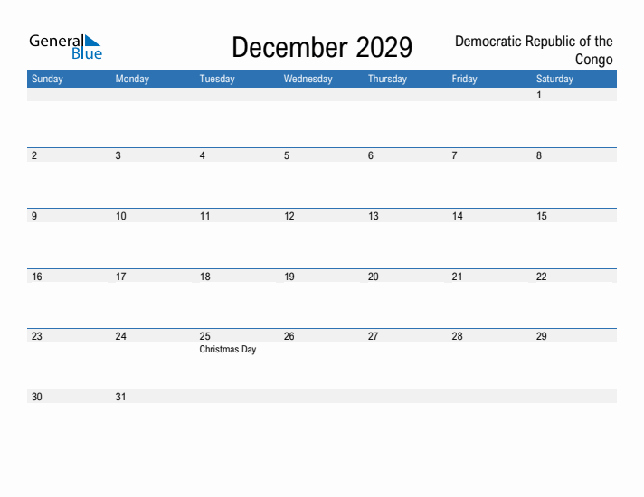 Fillable December 2029 Calendar