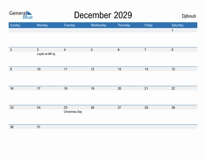 Fillable December 2029 Calendar
