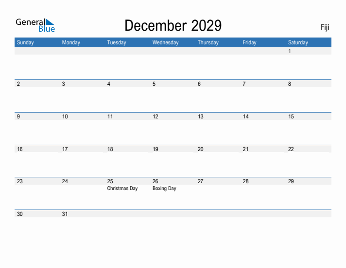 Fillable December 2029 Calendar
