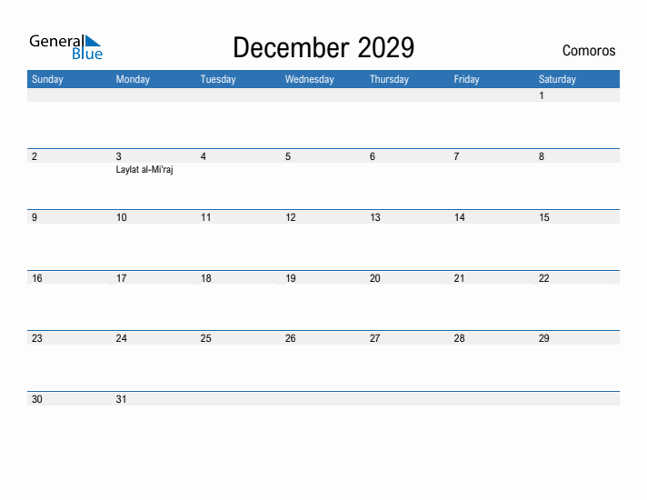 Fillable December 2029 Calendar
