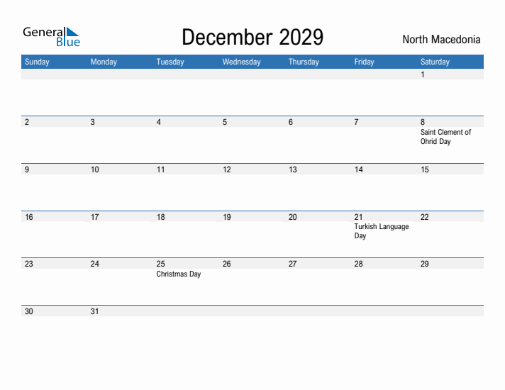 Fillable December 2029 Calendar
