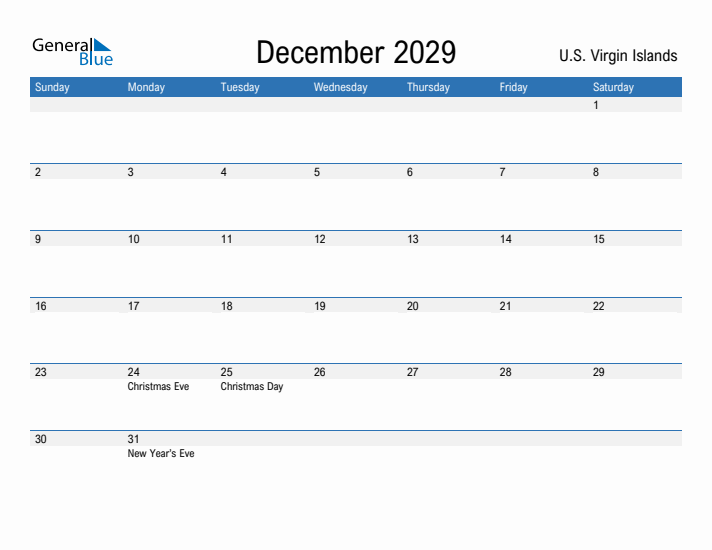 Fillable December 2029 Calendar