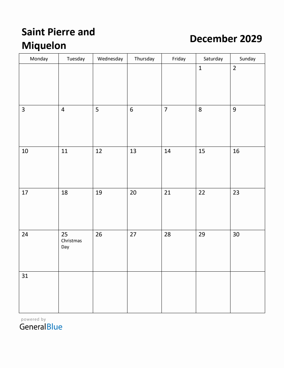 Free Printable December 2029 Calendar for Saint Pierre and Miquelon ...