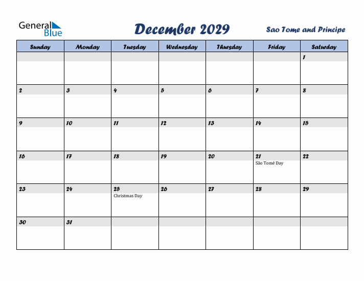 December 2029 Calendar with Holidays in Sao Tome and Principe