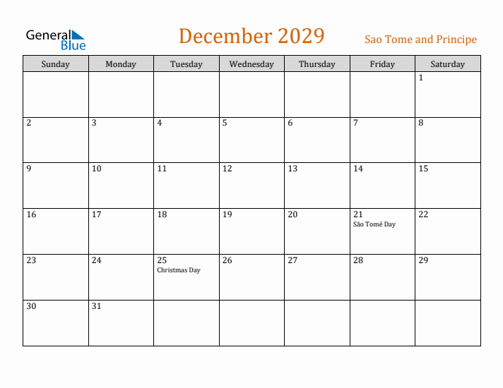 December 2029 Holiday Calendar with Sunday Start