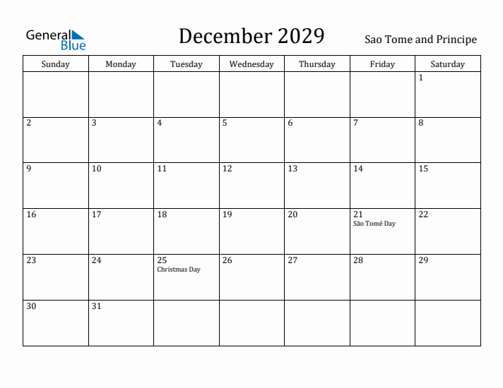 December 2029 Calendar Sao Tome and Principe