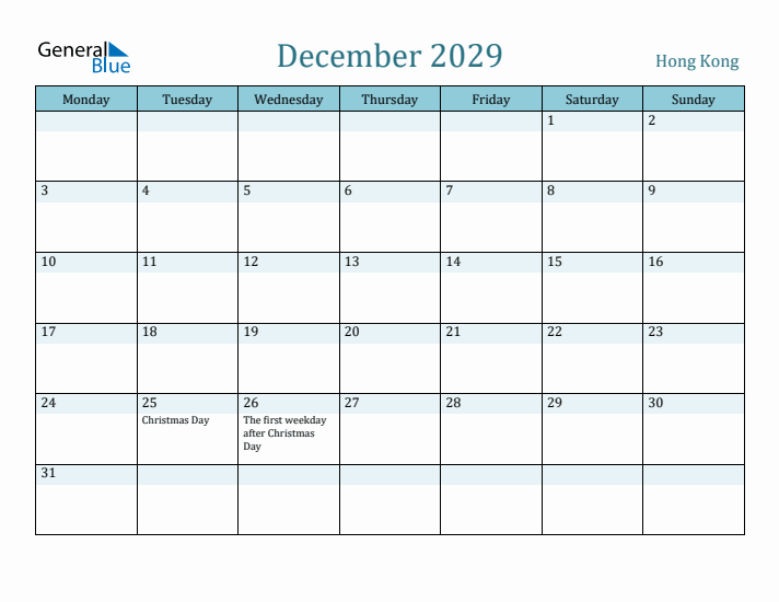 December 2029 Calendar with Holidays