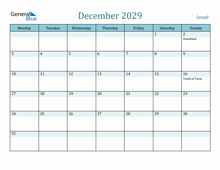 December 2029 Calendar with Holidays