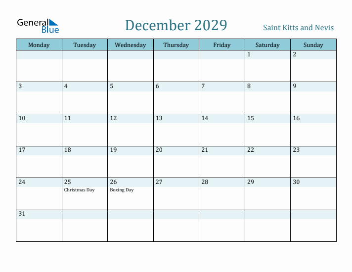 December 2029 Calendar with Holidays