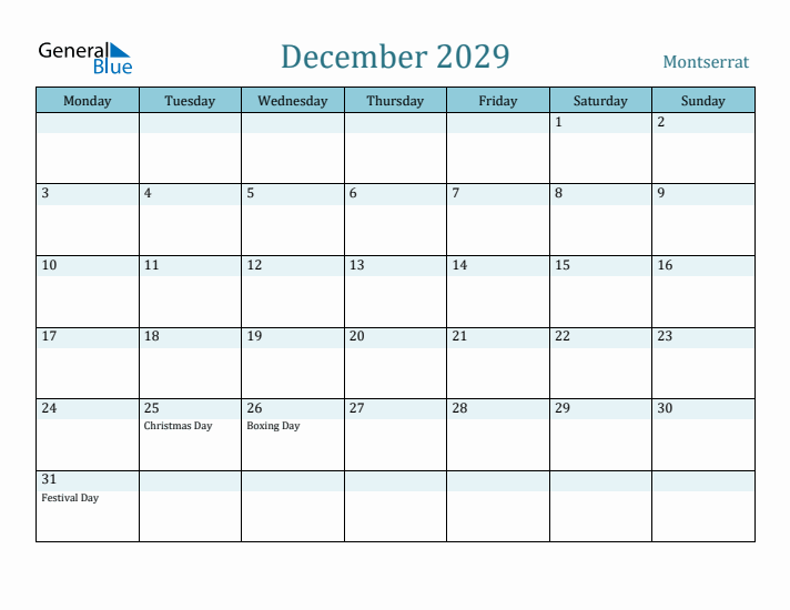 December 2029 Calendar with Holidays